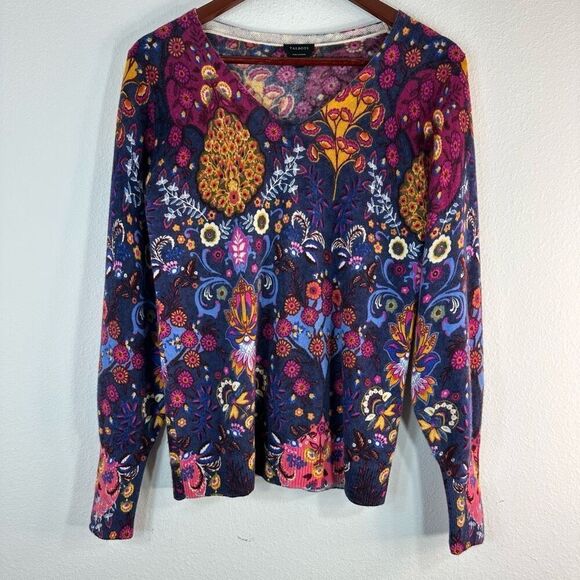 Talbots Pure Cashmere Balloon Sleeve Sweater Women’s Small Boho Colorful Floral - Picture 1 of 9